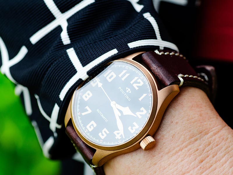Pouying Puresky pilot watch 42mm bronze case automatic watch