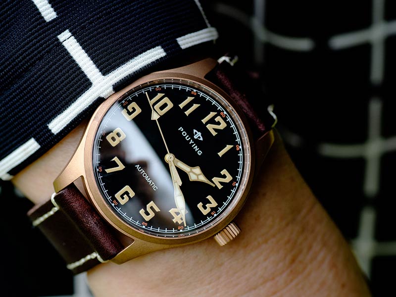 Pouying Puresky pilot watch 42mm bronze case automatic watch
