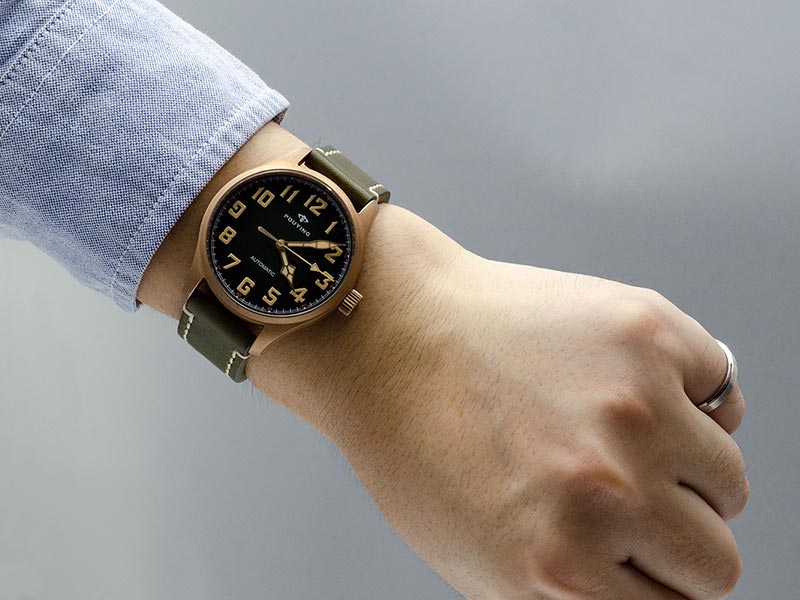 Pouying Puresky pilot watch bronze case automatic watch blue dial