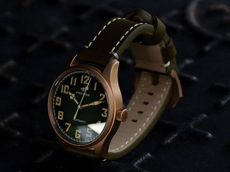 Pouying Puresky classic pilot watch with Seiko NH38 automatic movement