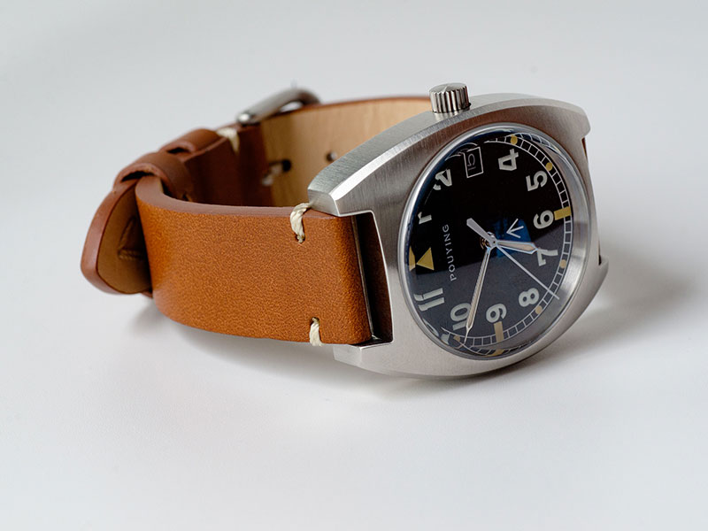 Pouying Italian genuine cowhide watch band leather strap 18mm