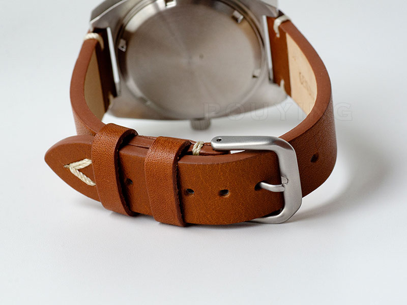 Retro-style Pouying genuine leather watch strap 18mm lug width