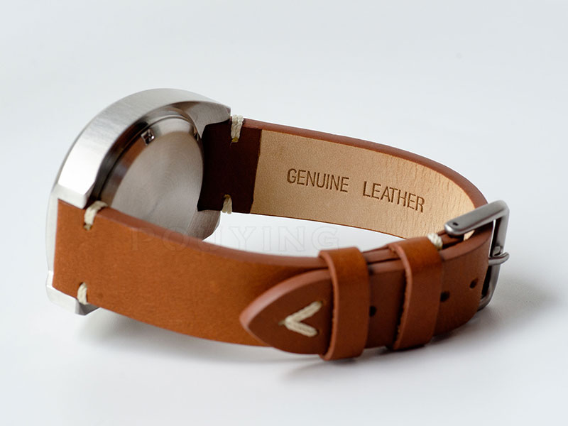 Pouying 18mm genuine leather watch strap retro-style watch band