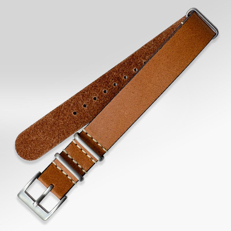 NATO Strap Genuine Leather 18mm Watch Band Silver Buckle