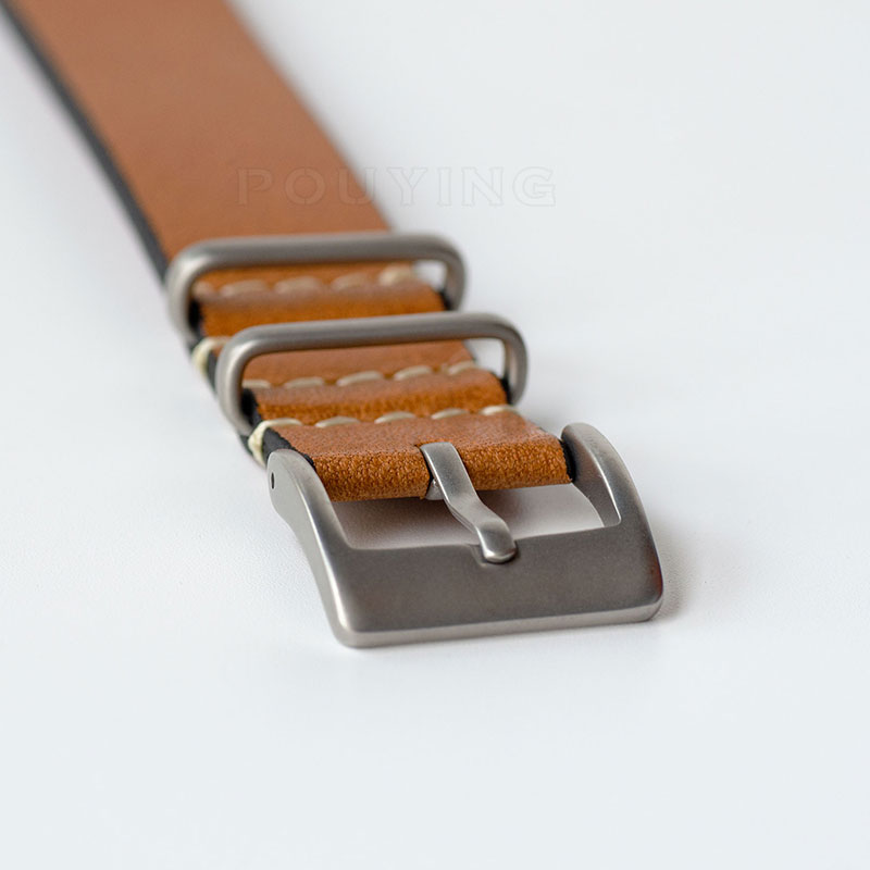NATO Strap Genuine Leather 18mm Watch Band Silver Buckle