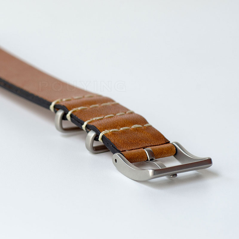 NATO Strap Genuine Leather 18mm Watch Band Silver Buckle